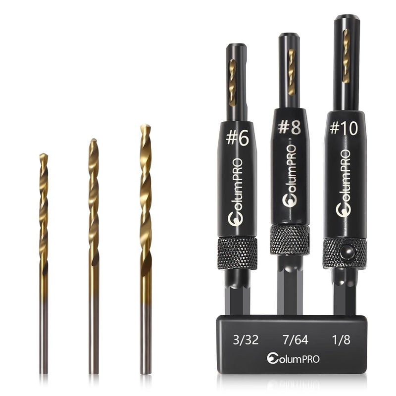ColumPRO 3 PCS Self Centering Drill Bits Set, Titanium Coated VIX Bits,Door Window Cabinet Hinge Woodworking Pilot Hole Drill Bit 3/32"(#6),7/64"(#8),1/8" (#10) - Image 1